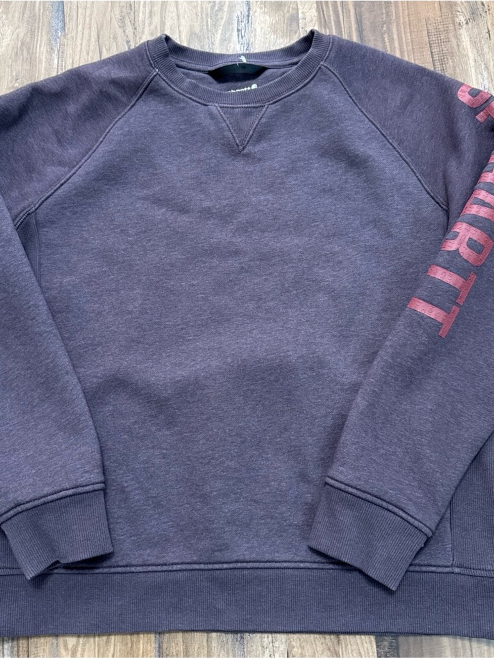 Carhartt Crewneck Sweatshirt in Purplish Brown with Red Sleeve Print